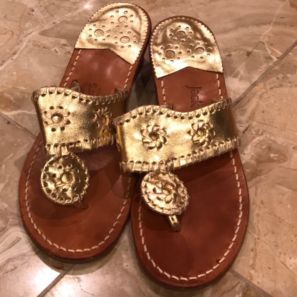 Jack Rogers gold leather mid heel sandal
